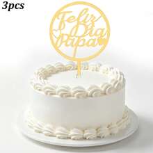 1 pièce/Ensemble de 3 pièces Ensemble de décorations de gâteau en acrylique doré "Feliz Dia Papa" et "Feliz Dia Mama" en espagnol - Fournitures pour fête de la Fête des Pères et de la Fête des Mères en Amérique latine - multicolore - Voir 11