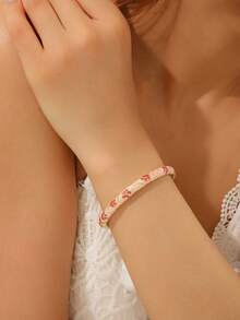 1pc Fashion New Gold-Plated Enamel Cloisonne Flower Pattern Bracelet Jewelry Gift For Women & Girls - Pink - View 2