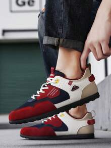 Giày thể thao nam dáng retro thoáng khí bằng lưới, thích hợp cho mùa xuân/hè, dễ dàng phối cùng quần jeans, quần nỉ, quần tây, áo hoodie và áo sơ mi thường ngày. - Trắng, xanh dương, đỏ - Xem 1