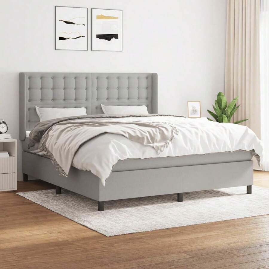 vidaXL Boxspringbett mit Matratze Hellgrau 180x200 cm Stoff - Gris - Voir 1