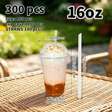 300 Packs 12oz/16oz/20oz Transparent Party Cups With Round Tops And Straws, Sturdy Leak-Proof Ice Coffee Cups With Lids, Suitable For Cold Drinks, Smoothies, Milkshakes, Plastic Party Cups, Suitable For Easter Parties, Outdoor Camping, Weddings. - 查看 10
