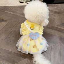 一件装狗狗连衣裙，轻盈夏季公主裙，适合小型犬、贵宾犬、泰迪犬等宠物，清凉透气，猫咪防掉毛连衣裙，宠物狗/猫夏季连衣裙 - 黃色 - 查看 3