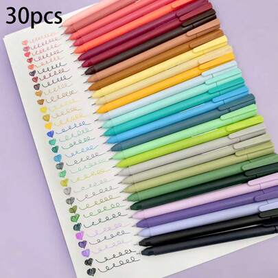 30 piezas Juego de bolígrafos de gel de colores apagados, bolígrafos retráctiles de punta fina de 0.5 mm, escritura suave, adecuados para diarios, toma de notas, dibujo, útiles de oficina y escolares, diseños de bolígrafos lindos aptos para diarios de balas, planificadores, proyectos artísticos
