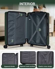 20 Inch 24 Inch 28 Inch Luggage Suitcase Carry On Cabin ABS Spinner Wheels Password Lock Lightweight 3 Piece Set Small Medium Large Holiday Travel - 墨綠色 - 查看 9