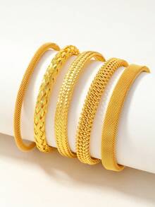 1pc 18K Gold Plated Braided Open Bangle Bracelet, Suitable For Parties, Daily Wear, And Gift Giving - Gold - View 1