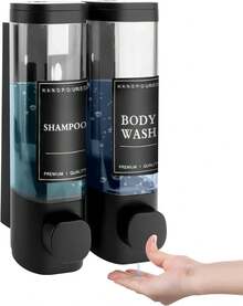 300ml Black Wall-Mounted Soap Dispenser - Reusable For Filling Shampoo And Conditioner Bottles, Suitable For Bathrooms, Kitchens, Hotels And Homes - Manual Liquid Body Wash And Hand Sanitizer Container - Black - View 11