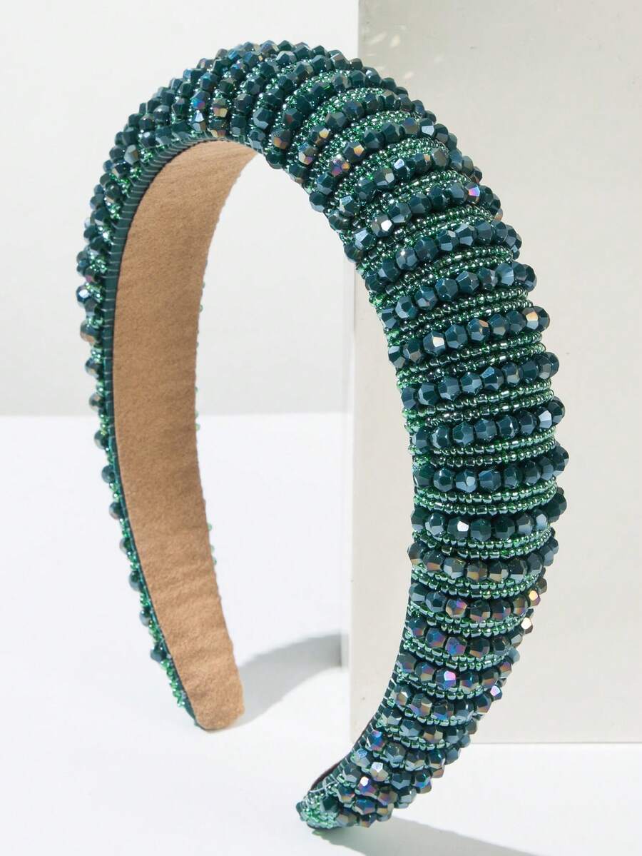 1 peça de tiara de cabelo coreana elegante, de cor sólida, feita à mão com miçangas e cristais; acessório de cabelo brilhante de alta qualidade, elegante e versátil, com coroa alta e esponja.