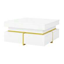 Coffee Table, High-Gloss Living Room Table, Side Table With Drawers And Gold Accents - White - View 9