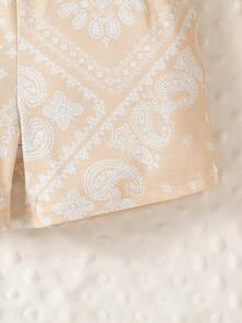 Baby Girl Summer Bohemian Style Camisole Top And Minimalist Shorts Set - Camel - View 7