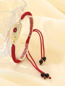 1pc Handmade Woven Arabic Style Bracelet, Hollow Rhinestone Inlaid, Drawstring Design Armband, Petite Vintage Design, Suitable For Moroccan Bride Wedding Party, Festival - Gaya A - View 9