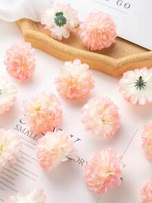 10个/套人造绣球花头，乒乓球菊花，DIY婚礼回礼盒装饰，花环材料，家居礼品，新娘伴娘腕花用品 - 淺粉色 - 查看 3