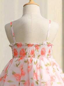 Đầm công chúa không tay, dài đến đầu gối, chất liệu chiffon, in họa tiết hoa dễ thương cho bé gái, thích hợp cho mùa hè. - Hồng - Xem 6