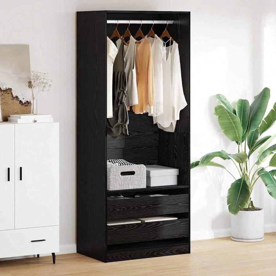vidaXL Kleiderschrank Schwarz Eichen-Optik 80 x 50 x 200 cm - Noir - Voir 1