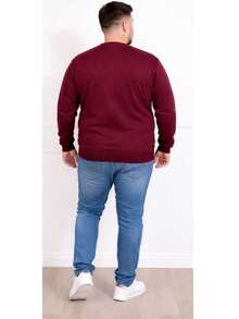 Plus Size Men's Winter Sweater/Blouse With V-Neck, Sizes G1-G4 - 酒紅色 - 查看 2