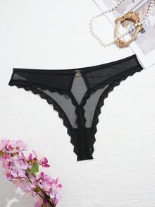 Quần lót G-string nữ cạp thấp, mỏng, thoáng khí, thoải mái, gợi cảm, viền ren đen. - màu đen - Xem 6