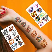 FTVLTAT 10 piezas de pegatinas de tatuajes temporales divertidos con el tema "67" - Jerga de Internet sin sentido, 80 diseños gráficos humorísticos, pegatinas de tatuajes con estética Y2K y energía, pegatinas de Body de dibujos animados retro de graffiti callejero, accesorios de regalo de fiesta de cumpleaños - Multicolor - Ver 8