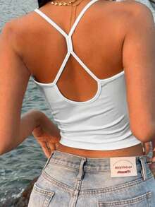 Women's Solid Color Comfortable Spring/Summer Minimalist Casual Tank Top, Simple Versatile Sexy Girl Base Layer, Slim Fit Casual Soft Camisole Sports - White - View 4