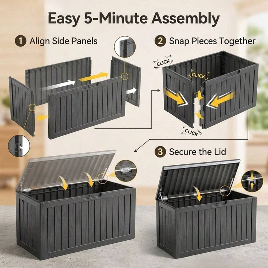 Black Waterproof Resin Outdoor Storage Deck Box With Secure Lockable Design, All-Weather Patio Organizer For Garden Tools & Outdoor Furniture Essentials - C - View 1