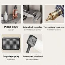 4-Functions Rain Shower Faucet Set, Matte Black Bathroom Shower System With Rainfall Shower Head, Boosting Handspray, Bidet Sprayer, Easy-Clean Nozzles, Temperature Resistant, Smooth Water Flow, Wall Mounted Shower Fixtures For Home Spa Bathroom - Grey - View 5