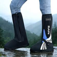 2pcs Waterproof Shoe Covers, Reusable And Foldable With Zipper Rain Boots Covers, Anti-Slip Thick Durable Soles Outdoor Reflective Tall Rain Boots, Unisex Rain Gear - 1 Pair - View 4