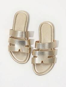 Ximi Ruo Korean Style Casual Flat Slippers, Women's Shoes, Open Toe Sandals For Spring, Summer, Suitable For Dresses, Beach, Apartment, Brown Color - Light Gold - View 5