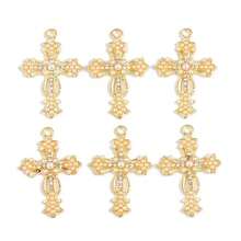 10 chiếc mặt dây chuyền hình thánh giá đính ngọc trai kiểu Lolita bằng hợp kim kẽm, có thể dùng làm vòng cổ, bông tai, móc khóa, phụ kiện DIY. - Vàng - Xem 2