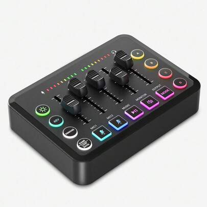 مزج الصوت للألعاب، واجهة صوتية قابلة للشحن مع مؤشر RGB ومنفذ ميكروفون XLR، تحكم فردي، شريط مستوى الصوت، زر كتم الصوت، طاقة وهمية 48 فولت، للبودكاست/التسجيل (بطارية 1800 مللي أمبير ساعة)