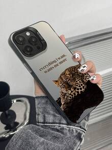 New Creative Fashion IMD Laser Phone Case Series, Leopard Print "I Want Everything" Slogan Pattern, Classic Hybrid Shockproof Anti-Slip Phone Case, Compatible With IPhone 17/17Air/17Pro/17ProMax, 16/16Plus/16ProMax, 15, 14, 13, 12, 11 Series, And Galaxy S22, S23, S24, S25 PLUS ULTRA Series, Suitable For Couples, Girlfriend, Boyfriend, Friends Or Yourself. - Black - View 4