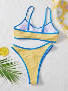 女士复古波点比基尼套装，多巴胺黄两件式性感露脐上衣 Y2K 夏季沙滩游泳度假泳装 - 黃色 - 查看 3