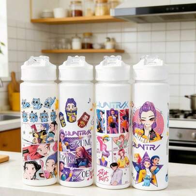 Hasbro Bình giữ nhiệt hình cô gái anime, chống rò rỉ, có ống hút bằng thép không gỉ, bình nước di động tiện dụng cho trường học, du lịch, phòng tập thể dục, bình nước tái sử dụng dành cho thanh thiếu niên và người hâm mộ anime.