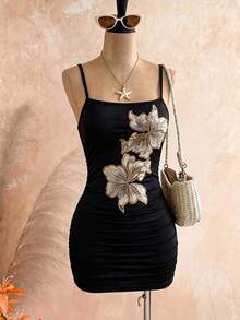 Áo croptop ngắn tay in họa tiết màu đen cá tính dành cho nữ DVSLOE, kiểu dáng thường ngày, thích hợp mặc đi làm, đi nghỉ mát, làm đẹp. Thích hợp cho các hoạt động hàng ngày, hẹn hò, đi làm, du lịch, hoặc các kỳ nghỉ hè. - màu đen - Xem 2