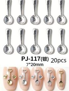 20Pcs Mini Heart Cutlery Nail Charms, 3D Alloy Fork Spoon Nail Art Accessories, Gold/Silver/White K Tiny Tableware For DIY Manicure Decoration - Multicolor - View 18
