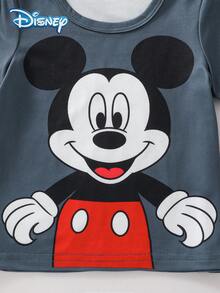Disney 迪士尼男婴可爱大头米奇印花休闲短袖弹力腰柔软针织长裤睡衣套装 - 灰色 - 查看 6