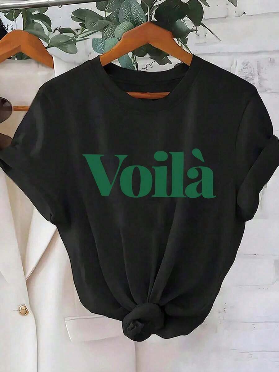Women's Short-Sleeved-Shirt With Vo Letter Print, An Choice Spring And Summer, Casual White-Sleep. - Black - View 1