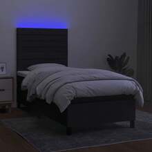vidaXL Boxspringbett Mit Matratze & LED Schwarz 90x200 Cm Stoff - Black - View 4
