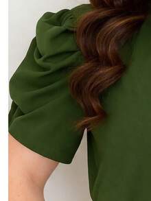 Blouse With Puff Sleeves And Two Buttons. - 軍綠色 - 查看 4