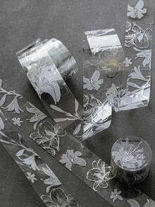 1 Roll 2M Metallic Silver Washi Tape, Vintage Creative Aesthetic Sticker, DIY Decorative Collage Craft Material, Holiday Gift, Personalized Scrapbooking School Supplies - 6. Flowers Reflecting the Light Of Clouds - View 8