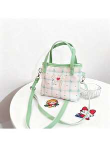 1pc Sweet Girl Pink Plaid Square Bag, Zipper Closure Versatile Handbag, Lightweight Crossbody Two-Way Small Bag, Suitable For Daily Use - New - View 11