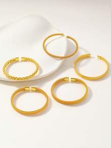 1pc 18K Gold Plated Braided Open Bangle Bracelet, Suitable For Parties, Daily Wear, And Gift Giving - Gold - View 10