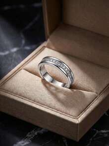 1pc Minimalist Copper Ring With Zirconia Stone Inlay, Suitable For Women's Daily Commute Wear, Can Also Be Used As Travel Jewelry To Replace Wedding Rings - White - View 5