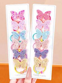 12/6pcs/Set Rhinestone Shiny Butterfly Hair Ties Hair Scrunchies Combination, Multicolor Combination - Suitable For Girls And Women, Daily Commute, Date, Party, Sweet Style Outfit Accessory - Multicolor - View 8
