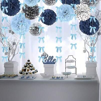 Đồ trang trí tiệc nơ chuỗi ngọc trai thanh lịch, với nơ ruy băng polyester màu xanh dương. Lý tưởng cho đám cưới, sinh nhật, Giáng sinh, Ngày lễ tình nhân và nhiều dịp lễ kỷ niệm khác. Hoàn hảo để trang trí tường, kệ và mặt bàn, tuyệt vời cho các bữa tiệc theo chủ đề công chúa & ba lê và các dự án thủ công ngày lễ.