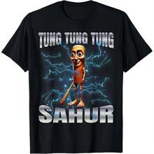 Unisex Cotton Graphic T Shirt Featuring Tung Tung Tung Sahur Design Comfortable  Casual TeeWomen Shirt - 黑色 - 查看 10