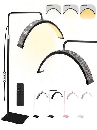 Luz Lupita Lámpara semicircular LED para pestañas, adecuada para extensiones de pestañas, tatuadores, técnicos de uñas y esteticistas. Luz fría y cálida regulable, con brillo y altura ajustables (Negro)