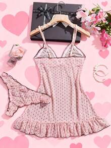 Bộ 4 món đồ ngủ chấm bi gợi cảm dành cho nữ, chất liệu lưới xuyên thấu (kèm quần lót) - Nhiều màu - Xem 3