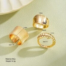 3件套不对称几何合金戒指，时尚饰品，金色指节戒指 - 彩色 - 查看 3