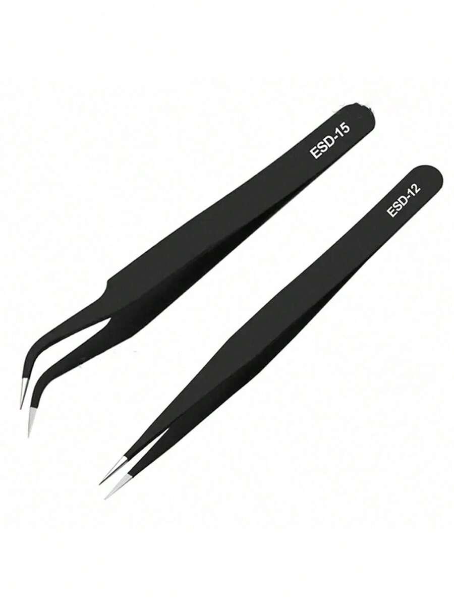2pcs Stainless Steel Black Curved Nail Clipper & Straight Eyelash Curler Manicure & Eyelash Tool Set