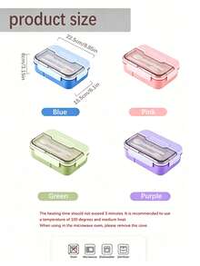 1pc Portable Leak-Proof 4-Compartment Lunch Container, Lunch Box Set With Utensils, Large Capacity Square Bento Box, Food Storage Container, Microwave , Suitable For Work, School, Picnic, Camping, Gatherings, Washable Lunch Box - Multicolor - View 7