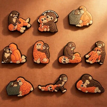 10个猴子主题鞋饰 - 适用于鞋子、手链、包包和配饰 - PVC材质，是生日、圣诞节和情人节的理想礼物，也是动物爱好者的首选。