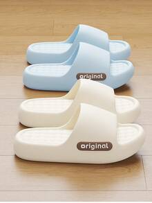 Women's Summer New Letter EVA Soft Bottom Slippers, Massage Insole Breathable Pillow Flip Flops - Baby Blue - View 5